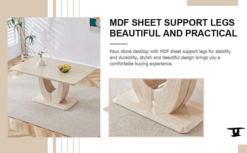 Modern Minimalist Luxury Mdf Rectangular Dining Table With Light Yellow Textured Stickers On The Table. Suitable For Restaurants, Living Rooms, Kitchens, And Study Rooms.F 1280 "63* "37* "30 Light Yellow Mdf