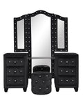 Crystal Tufted Queen 4 Pc Vanity Bedroom Set Made With Wood In Black Box Spring Not Required Queen Black Wood 4 Piece Set Bedroom Modern Upholstered Tufted Wood