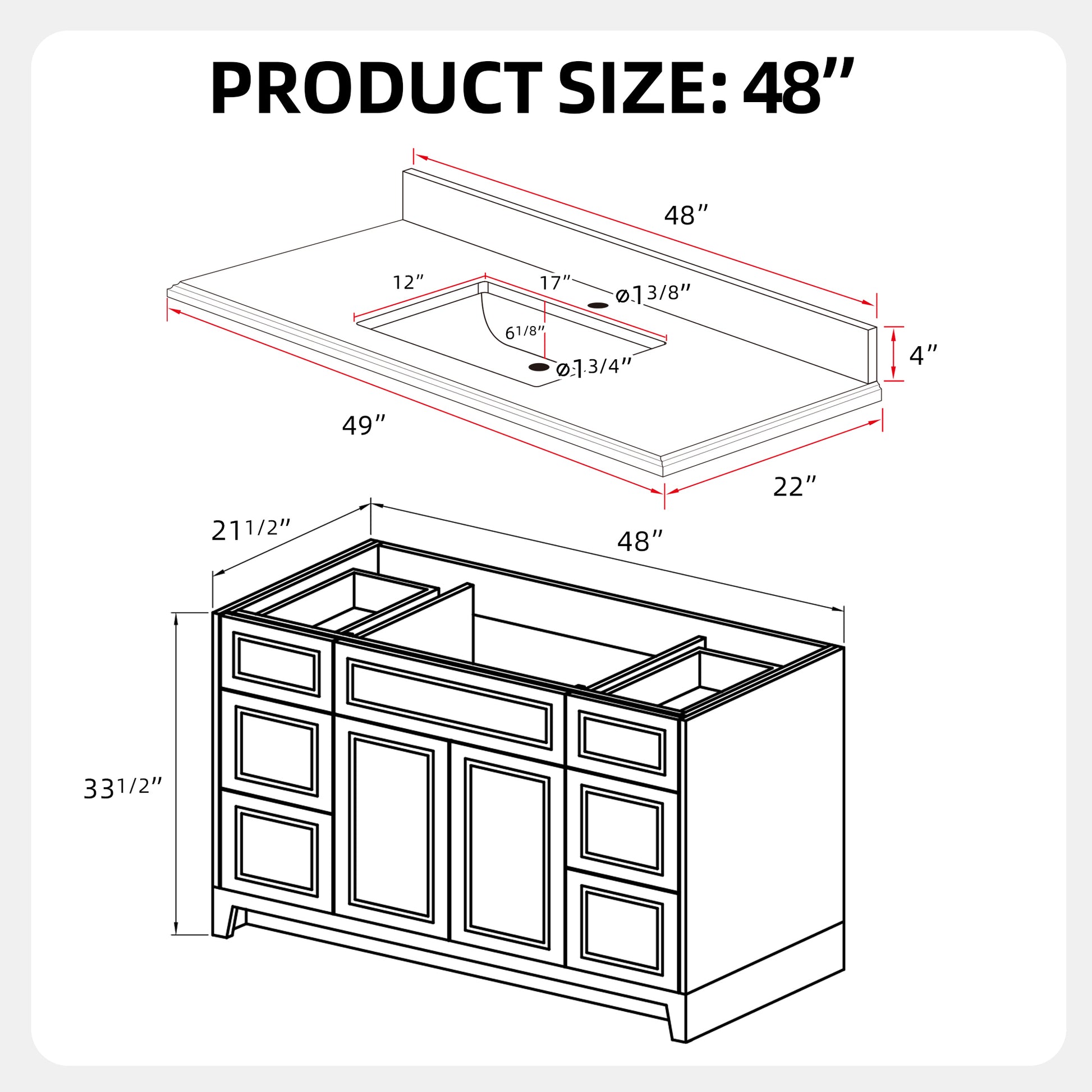 48" Bathroom Vanity With Sink Combo, Modern