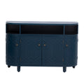 Curved Design Storage Cabinet Made Of Fraxinus Mandschuric Solid Wood Veneer, Featuring Four Doors And Adjustable Shelves, Suitable For Corridors, Entrances And Study. 3 4 Shelves Navy Blue Mdf