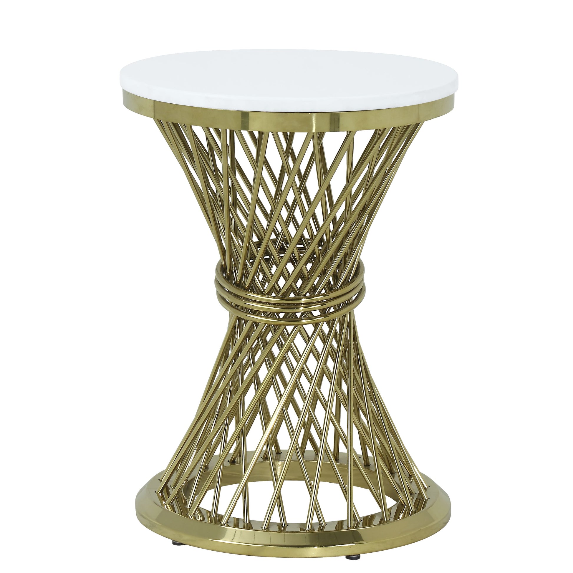 Fallon End Table, Engineering Stone & Gold Finish Lv01958 White Artificial Marble