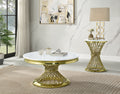 Fallon End Table, Engineering Stone & Gold Finish Lv01958 White Artificial Marble