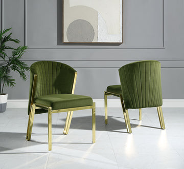 Fallon Side Chair Set 2 , Green Velvet & Mirrored Gold Finish Dn01956 Green Velvet