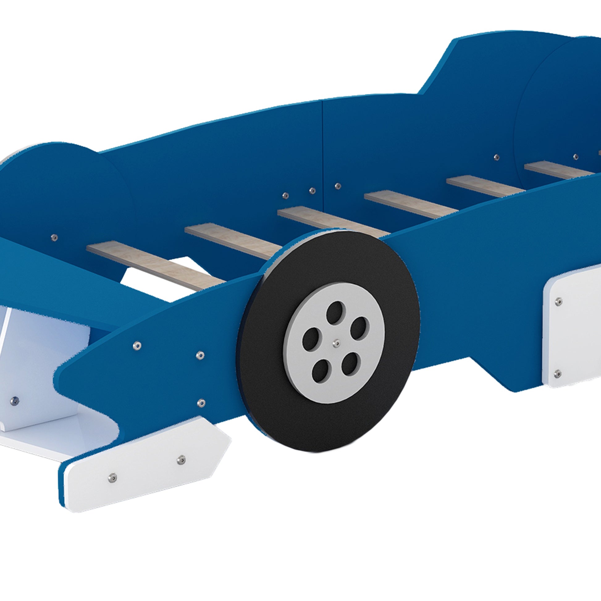 Twin Size Race Car Shaped Platform Bed With Wheels,Blue Blue Plywood