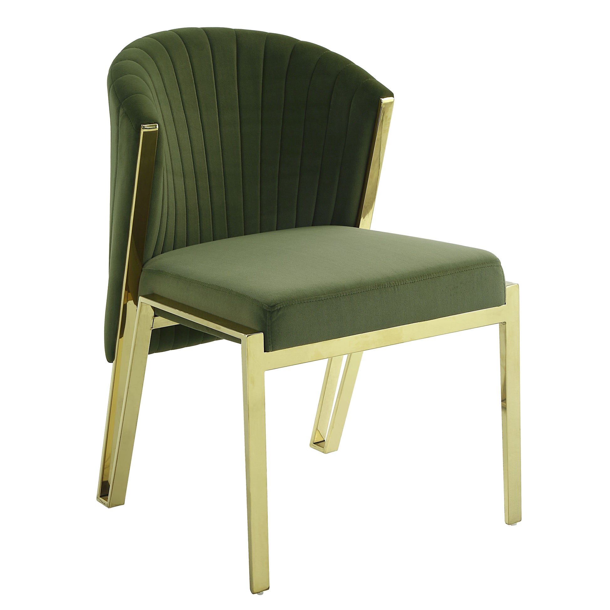 Fallon Side Chair Set 2 , Green Velvet & Mirrored Gold Finish Dn01956 Green Velvet