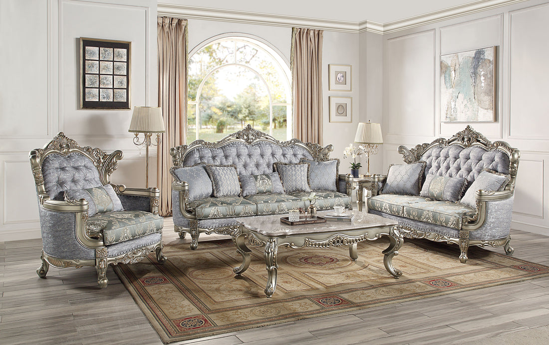 Miliani Sofa W 5 Pillows, Fabric & Antique Bronze Finish Lv01780 Antique Bronze Fabric