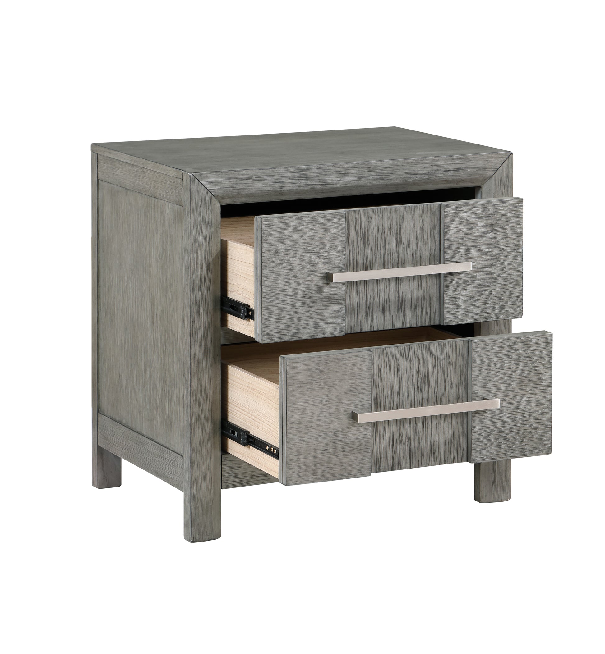 Kenzo Modern Style 2 Drawer Night Stand With Silver Coated Metal Handles Made With Wood In Gray Color Gray 2 Drawers Bedroom Bedside Cabinet Contemporary,Modern Storage Solid Wood Mdf Wood