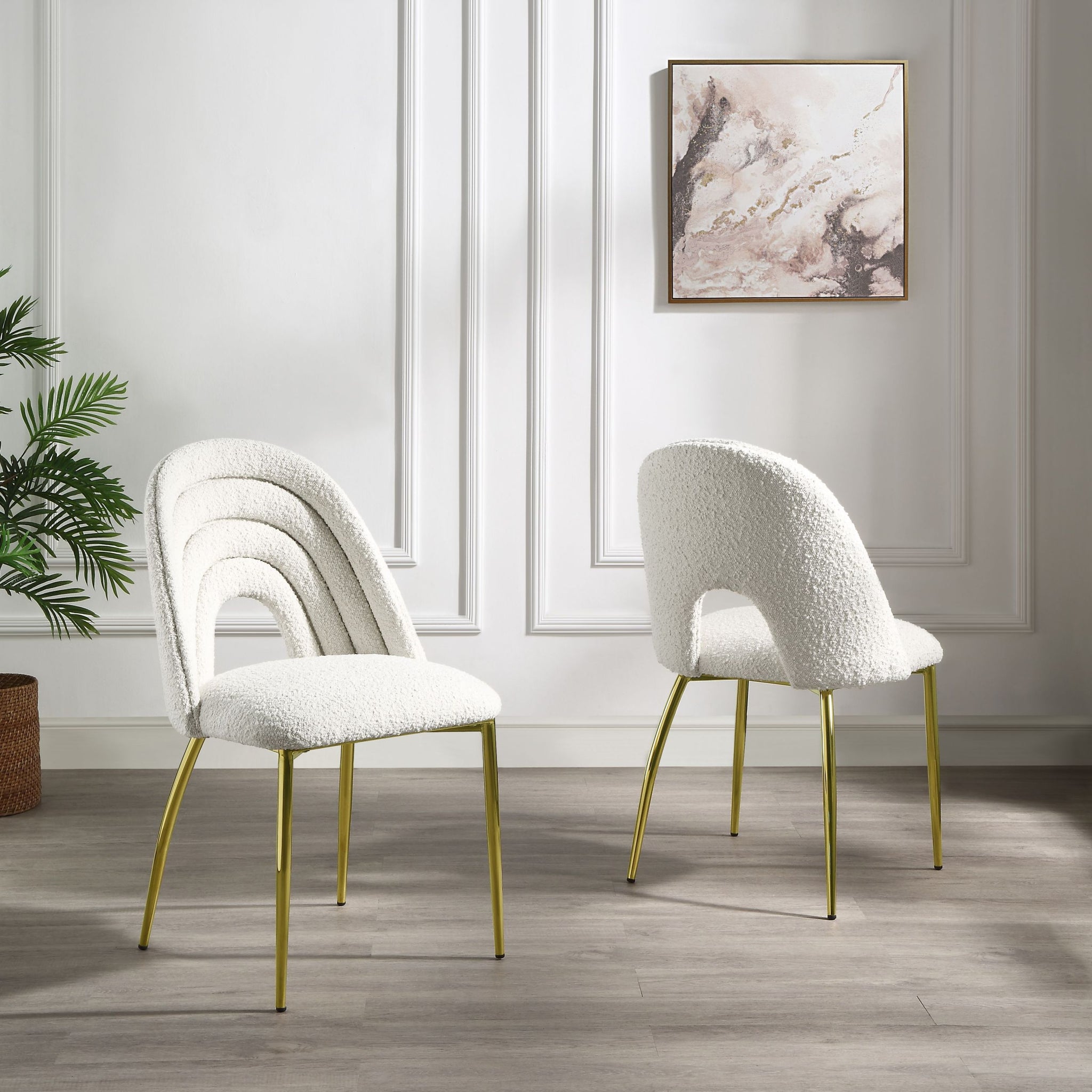 Fadri Side Chair Set 2 , Teddy Sherpa & Mirrored Gold Finish Dn01953 White Teddy