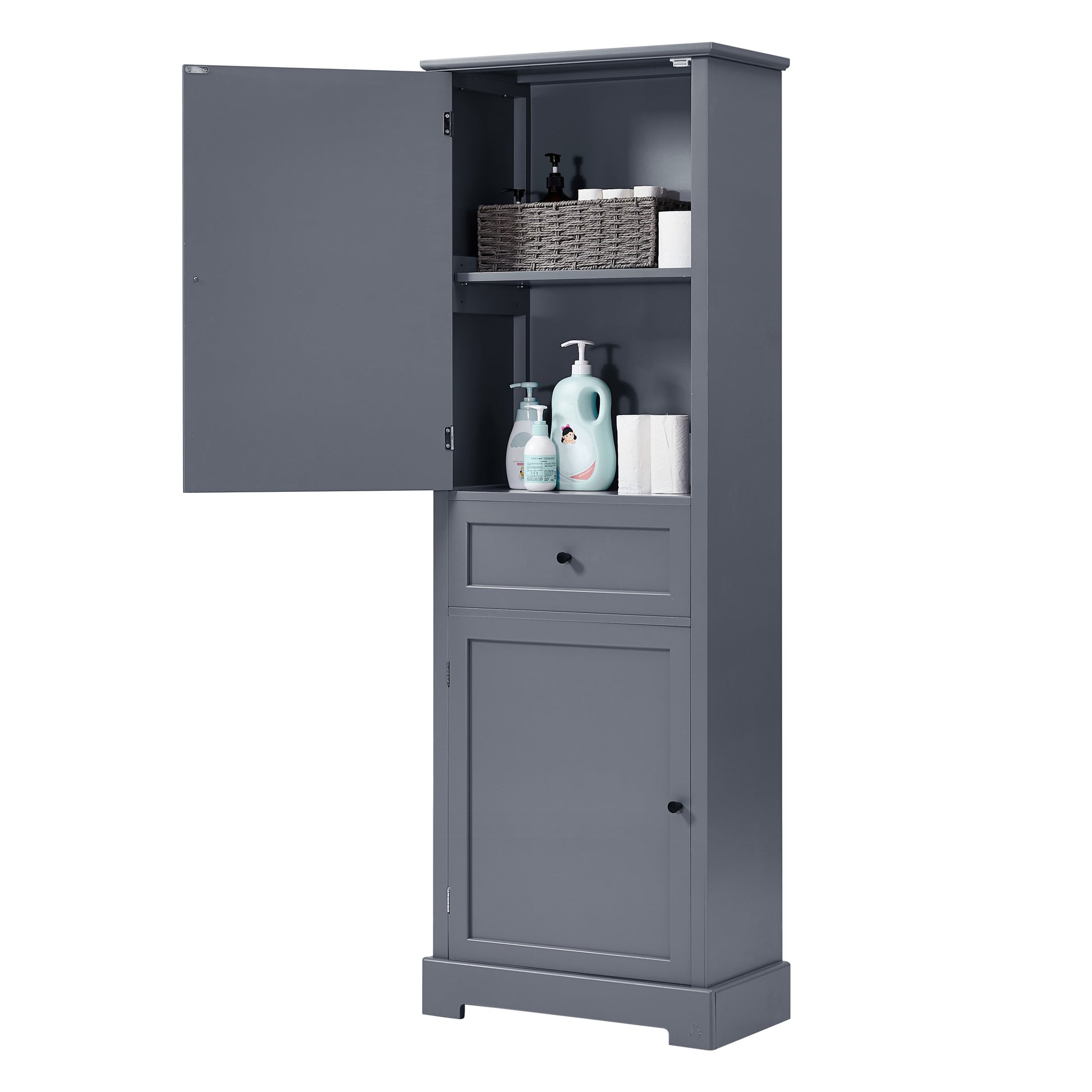 Bathroom Storage Cabinet, Tall Storage Cabinet with grey-mdf