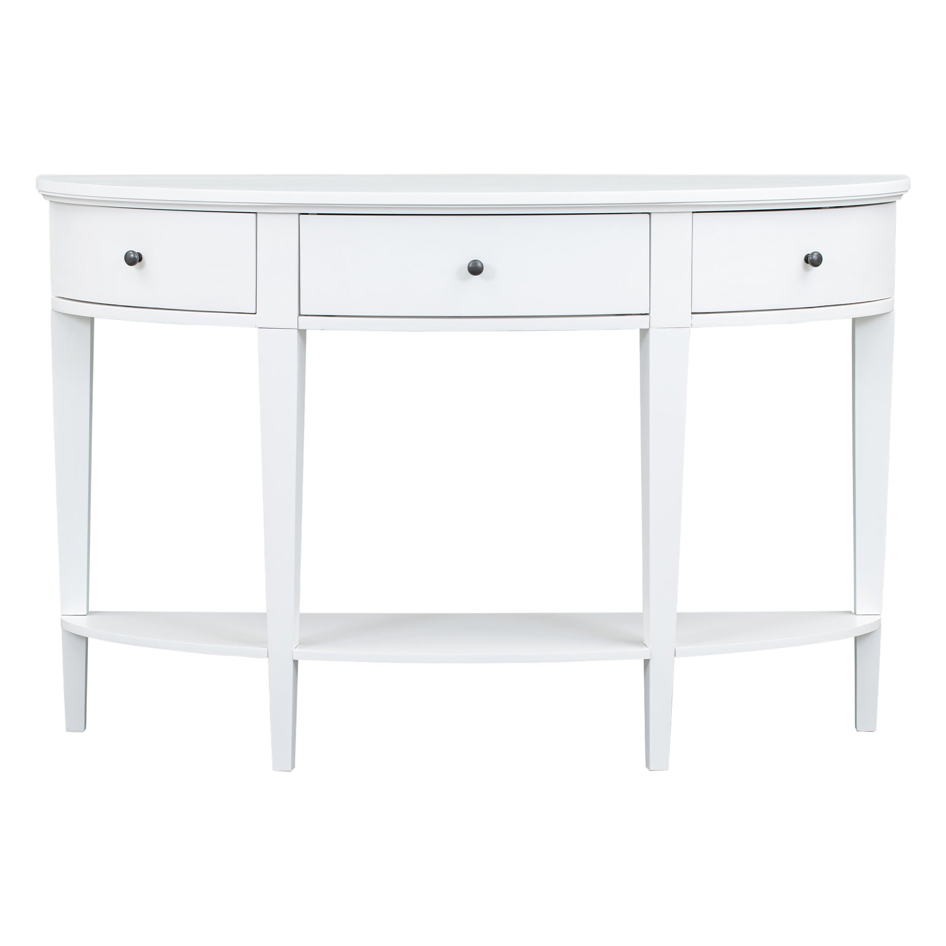 Modern Curved Console Table Sofa Table With 3 Drawers And 1 Shelf For Hallway, Entryway, Living Room White Solid Wood Mdf