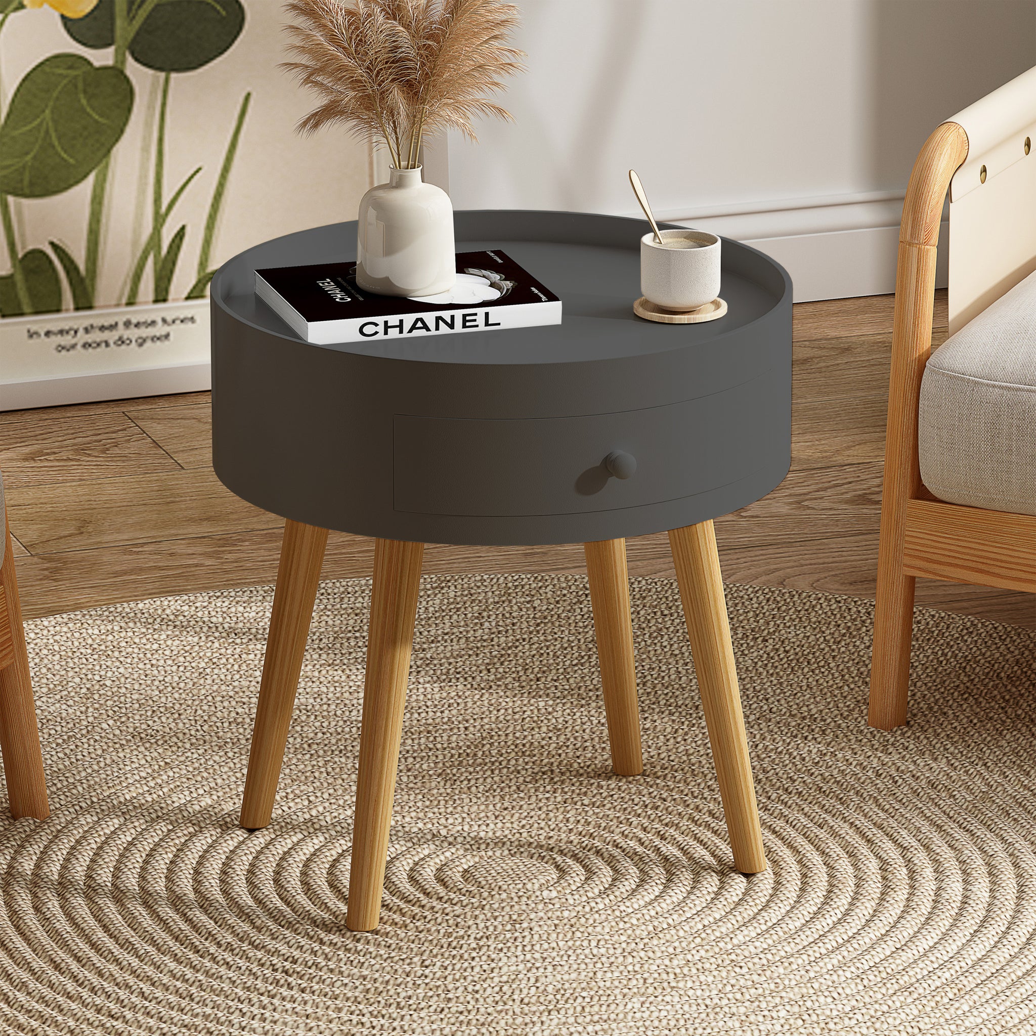 Modern Coffee Table with Drawer, Bedside Table, Sofa gray-mdf