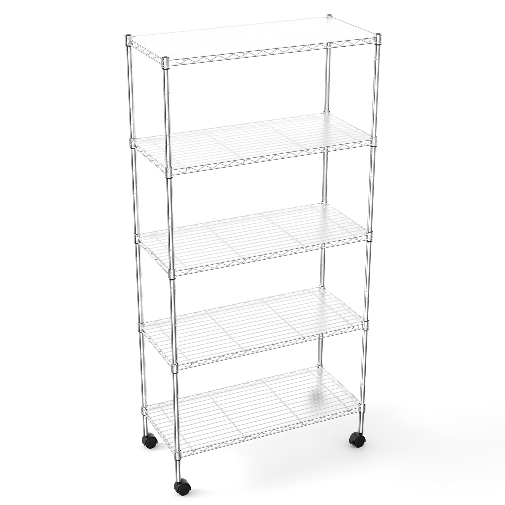 2 Pack 5 Tier Shelf Wire Shelving Unit, Nsf Heavy Duty Wire Shelf Metal Large Storage Shelves Height Adjustable Utility For Garage Kitchen Office Commercial Shelving Steel Layer Shelf Chrome Chrome Iron Plastic