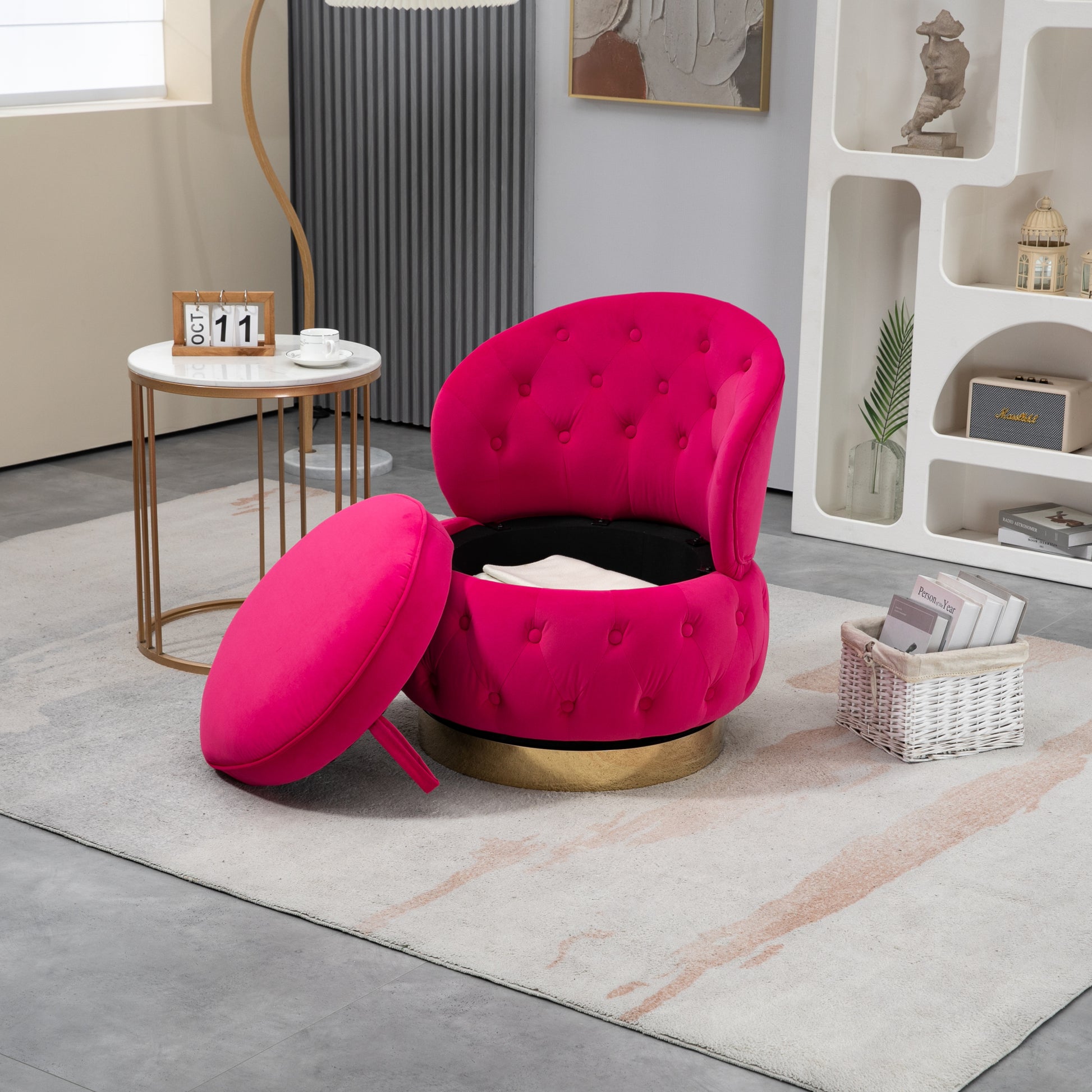 360 Degree Swivel Cuddle Barrel Accent Storage Chairs, Round Armchairs With Wide Upholstered, Fluffy Velvet Fabric Chair For Living Room, Bedroom, Office, Waiting Rooms Red Primary Living Space Foam Velvet