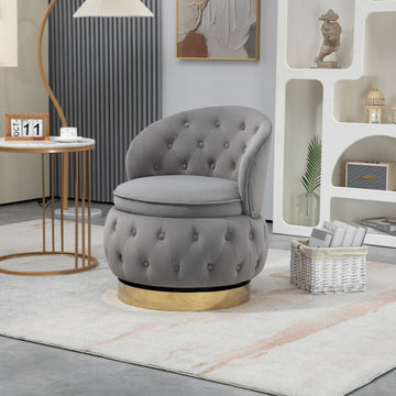 360 Degree Swivel Cuddle Barrel Accent Storage Chairs, Round Armchairs With Wide Upholstered, Fluffy Velvet Fabric Chair For Living Room, Bedroom, Office, Waiting Rooms Gray Primary Living Space Foam Velvet
