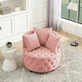 Velvet Upholstered Swivel Chair For Living Room, With Button Tufted Design And Movable Wheels, Including 3 Pillows, Pink Pink Foam