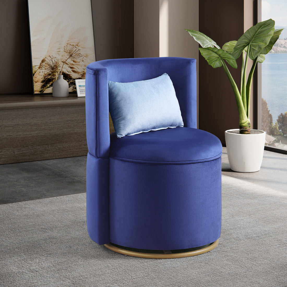 360 Swivel Accent Chair With Storage Function, Velvet Curved Chair With Gold Metal Base For Living Room, Nursery, Bedroom Video Blue Velvet