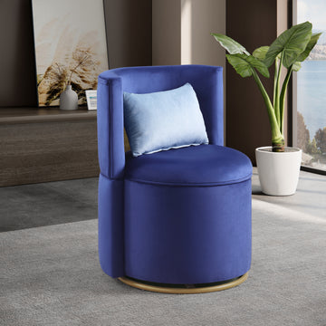 360 Swivel Accent Chair With Storage Function, Velvet Curved Chair With Gold Metal Base For Living Room, Nursery, Bedroom Video Blue Velvet