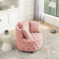 Velvet Upholstered Swivel Chair For Living Room, With Button Tufted Design And Movable Wheels, Including 3 Pillows, Pink Pink Foam