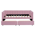 Twin Size Upholstered Daybed With Ergonomic Design Backrest And 2 Drawers, Pink Pink Velvet