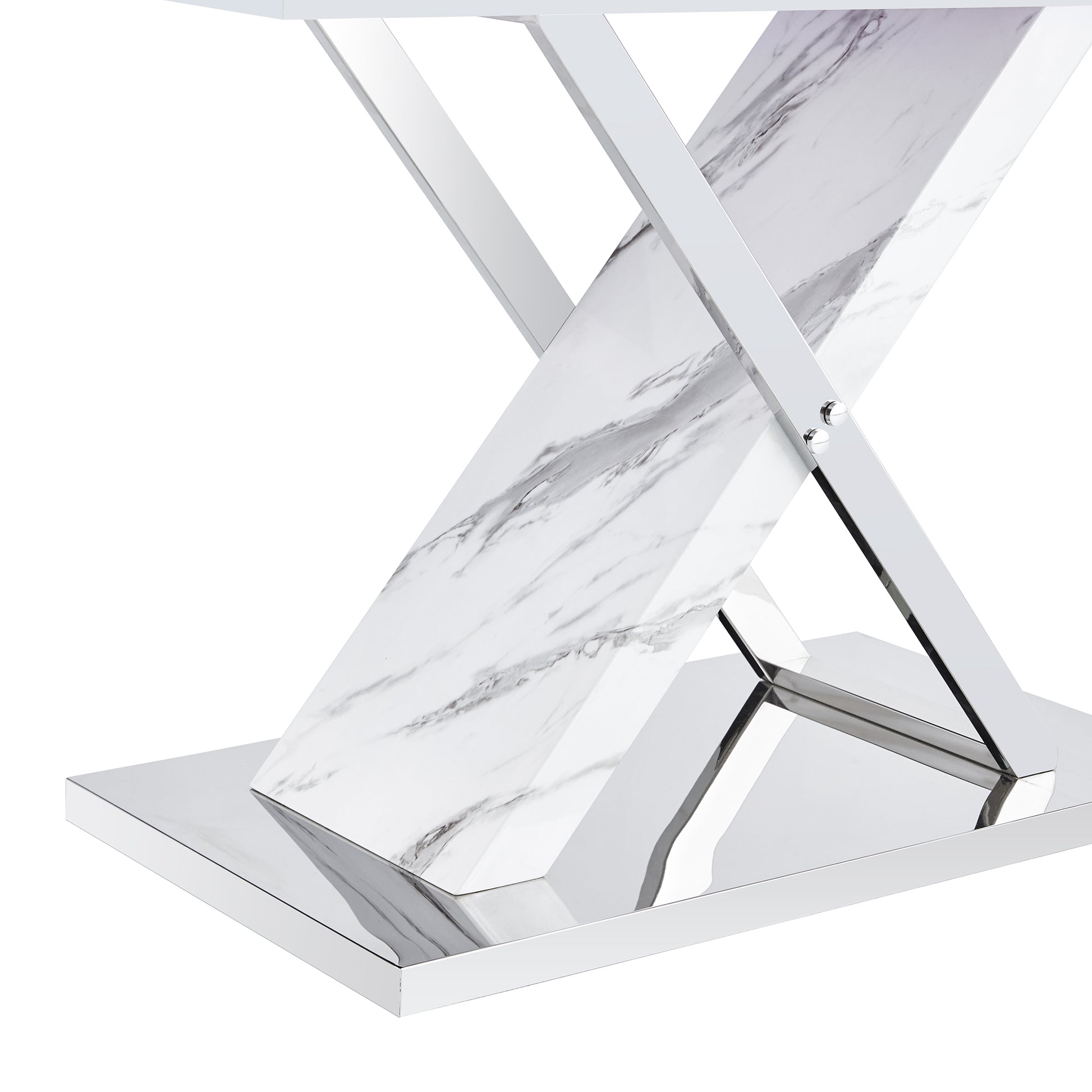 Modern White Rectangular Marble Textured Glass Dining Table And Office Desk. Equipped With Stainless Steel Base. Beautiful And Durable. 63"*37"*30" White Glass