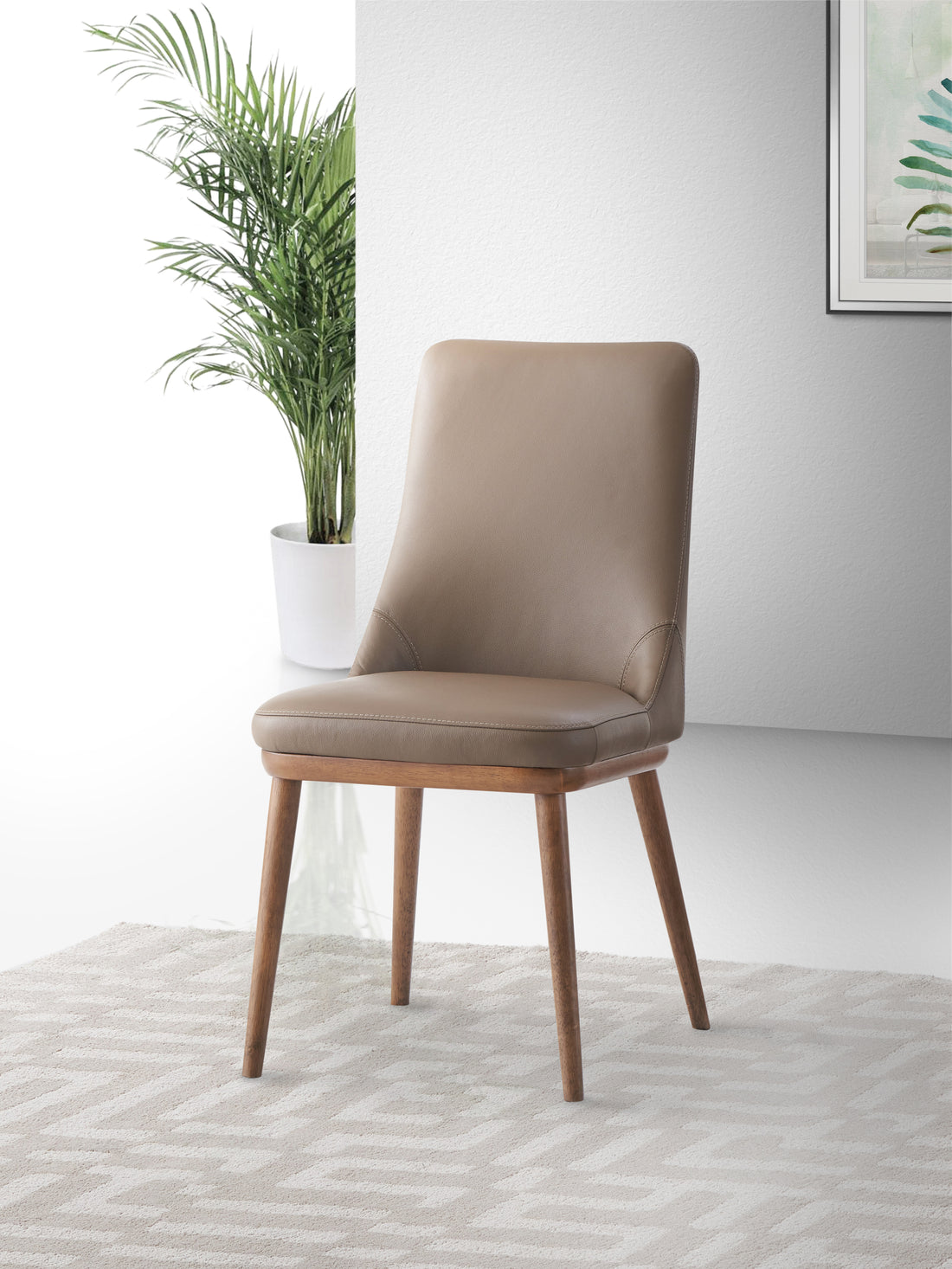 Rashean Side Chair Set 2 , Brown Leather & Walnut Finish Dn02401 Brown Leather