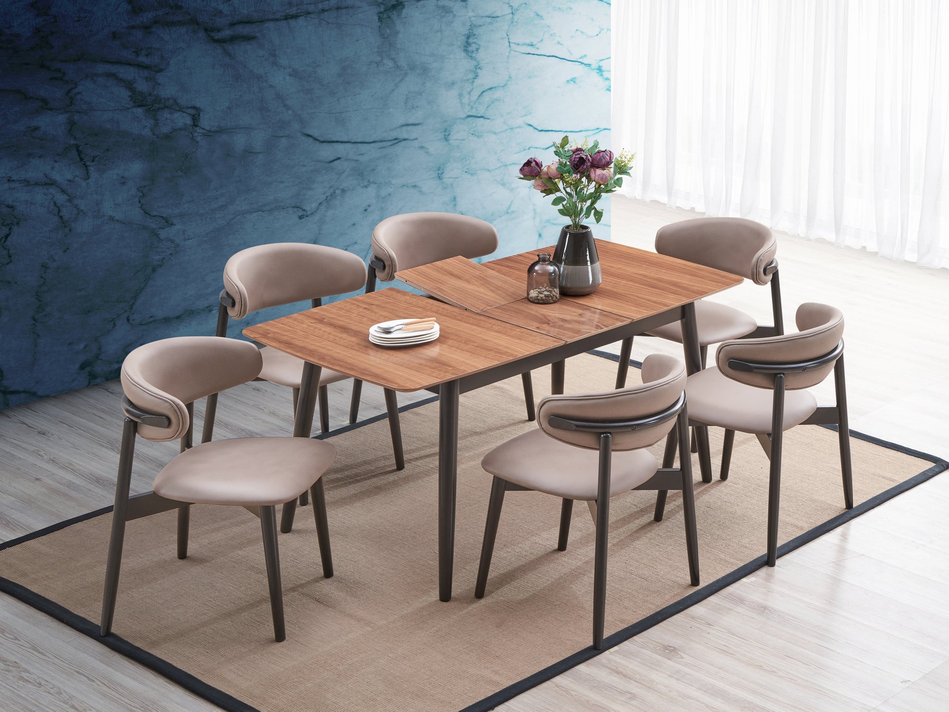 Lanae Dining Table, Natural & Black Finish Dn02364 Natural Black Wood