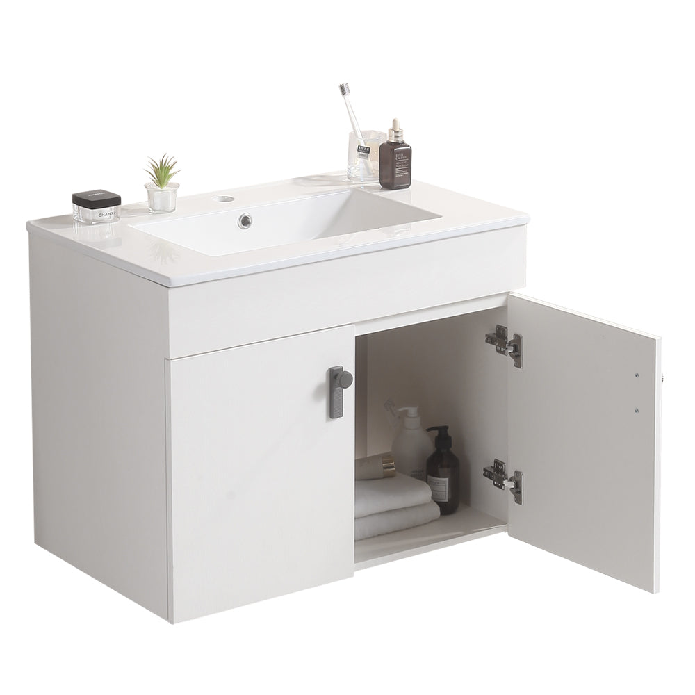 30" Bathroom Vanity with Metal Leg,with White Ceramic white-solid wood