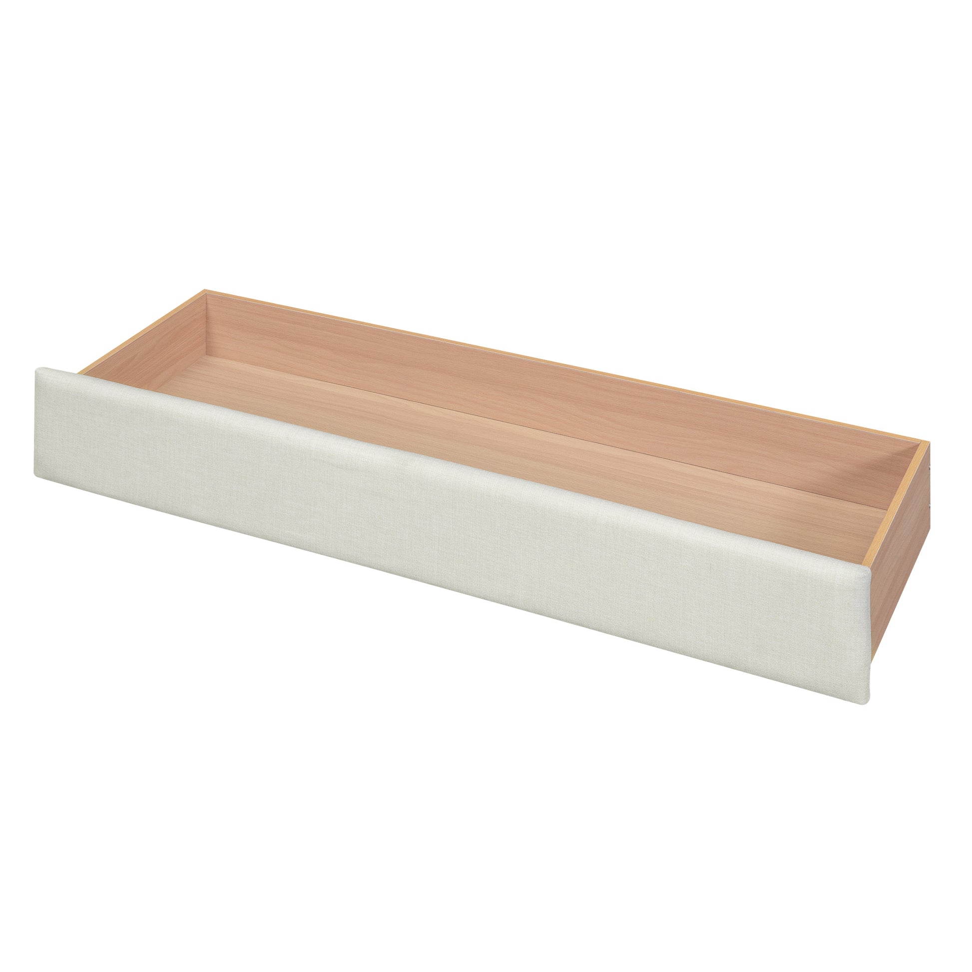 Full Size Upholstered Platform Bed With One Large Drawer In The Footboard And Drawer On Each Side,Beige Box Spring Not Required Full Beige Wood Bedroom Bed Frame Linen Upholstered