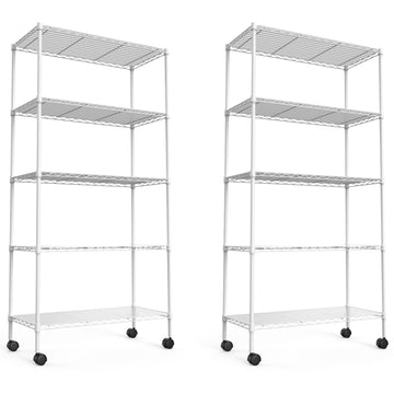 2 Pack 5 Tier Shelf Wire Shelving Unit, Nsf Heavy Duty Wire Shelf Metal Large Storage Shelves Height Adjustable Utility For Garage Kitchen Office Commercial Shelving Steel Layer Shelf White White Iron Plastic