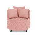 Velvet Upholstered Swivel Chair For Living Room, With Button Tufted Design And Movable Wheels, Including 3 Pillows, Pink Pink Foam