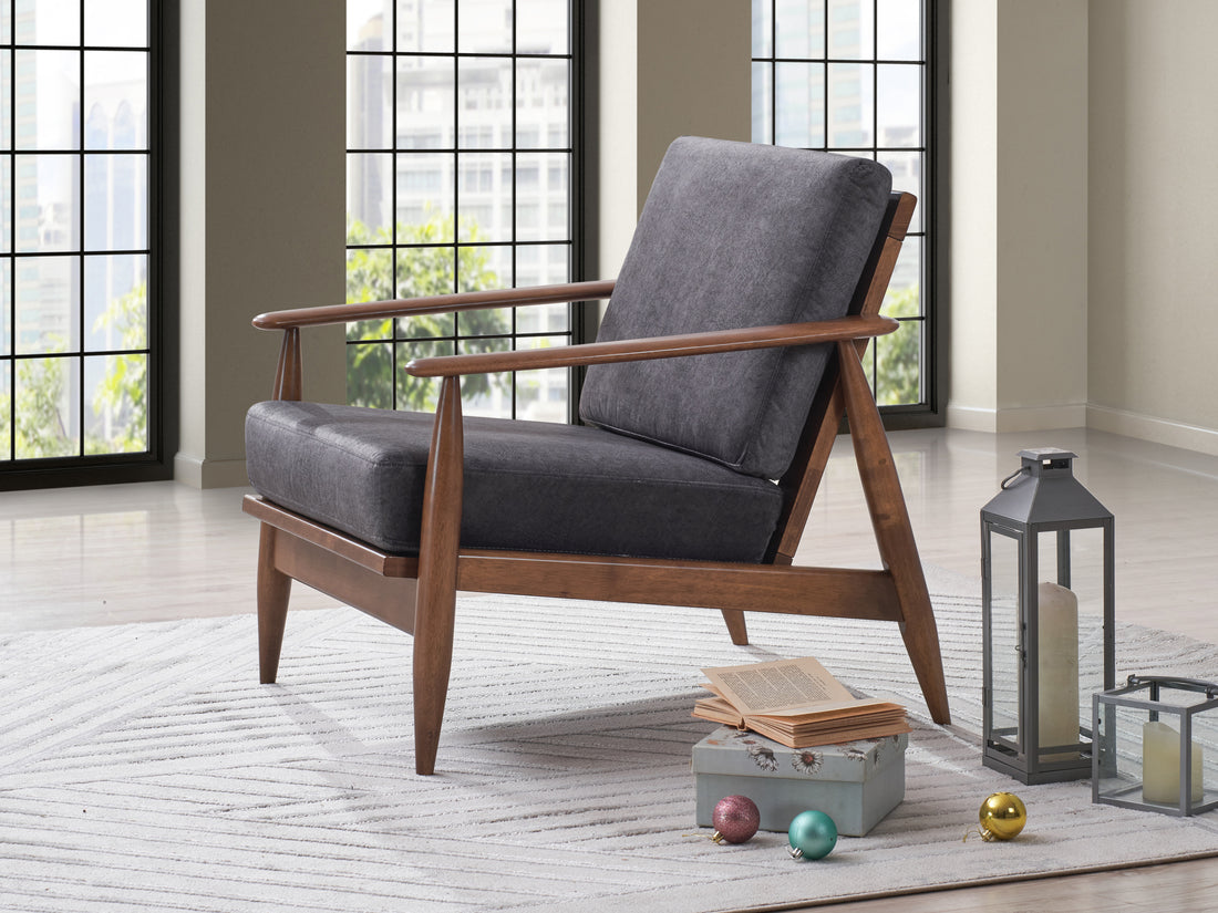 Alisa Accent Chair, Charcoal Fabric & Brown Finish Ac02377 Charcoal Fabric