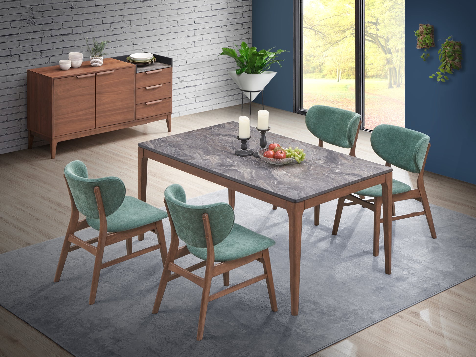 Bevis Dining Table, Stone & Walnut Finish Dn02312 Stone Gray Wood