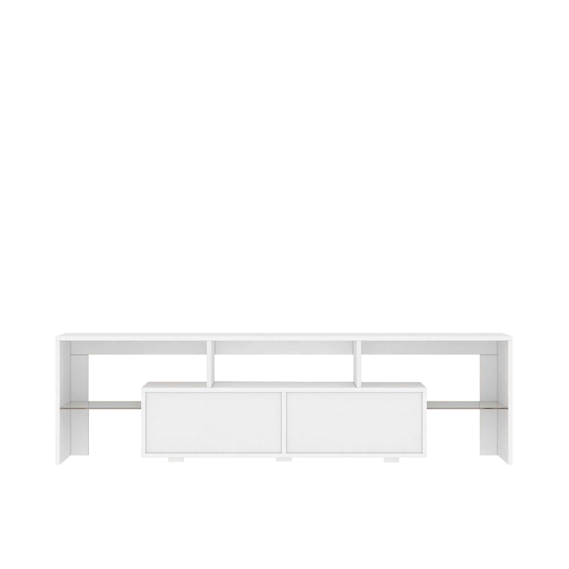 High Gloss Tv Stand With Led Lights For Tvs Up To 65'', Modern Tv Console With Storage Cabinets For Living Room White 60 69 Inches Mdf