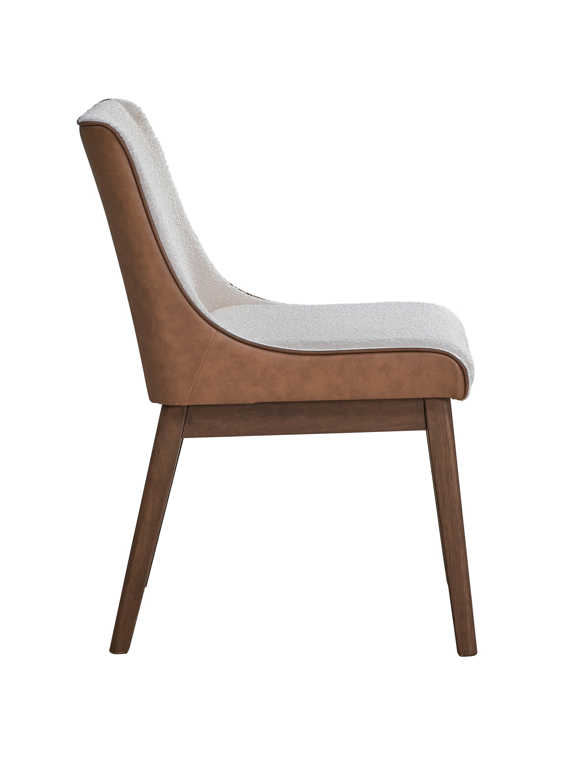 Ginny Side Chair Set 2 , White Boucle, Brown Velvet & Walnut Finish Dn02308 White Velvet