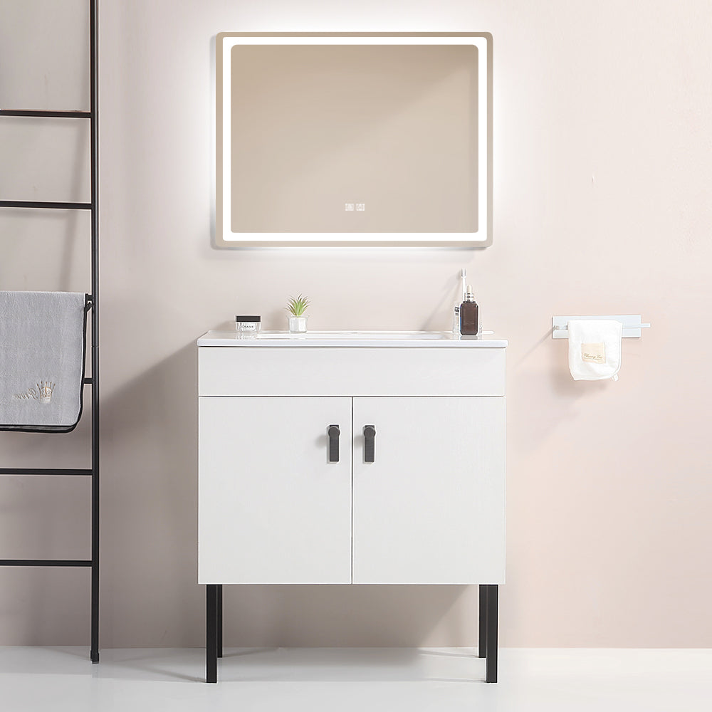 30" Bathroom Vanity with Metal Leg,with White Ceramic white-solid wood