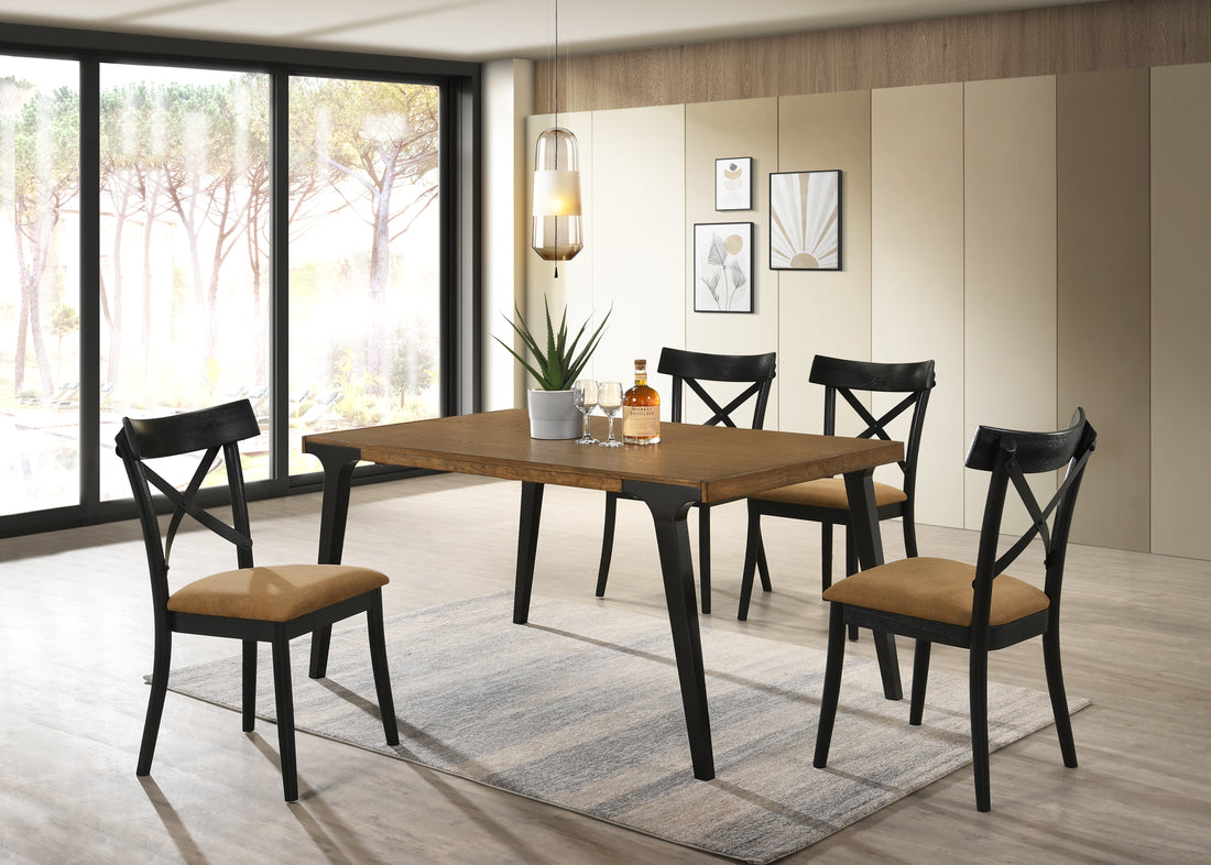 Hillary Dining Table, Walnut & Black Finish Dn02305 Walnut Wood