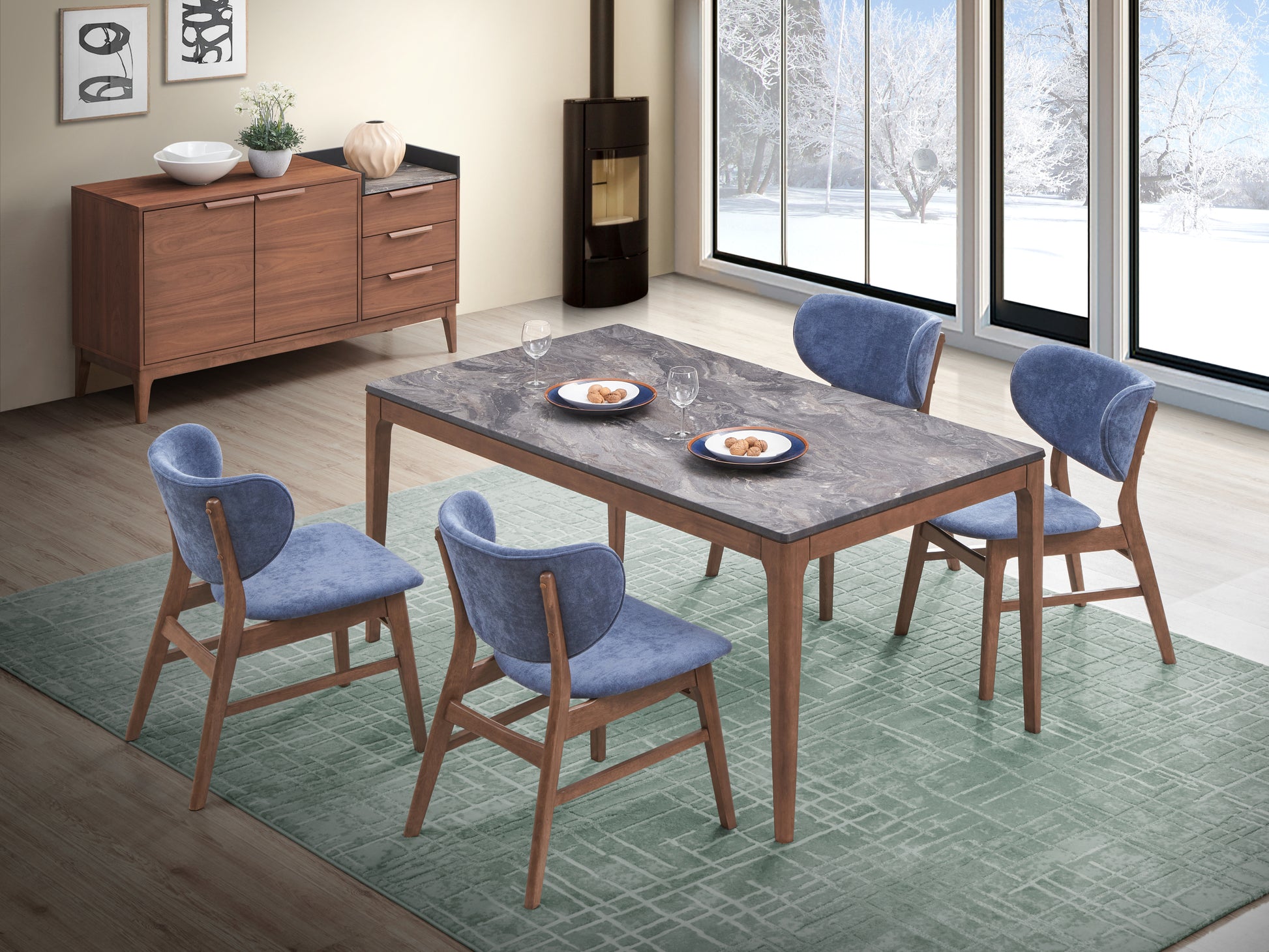 Bevis Dining Table, Stone & Walnut Finish Dn02312 Stone Gray Wood