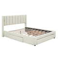 Full Size Upholstered Platform Bed With One Large Drawer In The Footboard And Drawer On Each Side,Beige Box Spring Not Required Full Beige Wood Bedroom Bed Frame Linen Upholstered