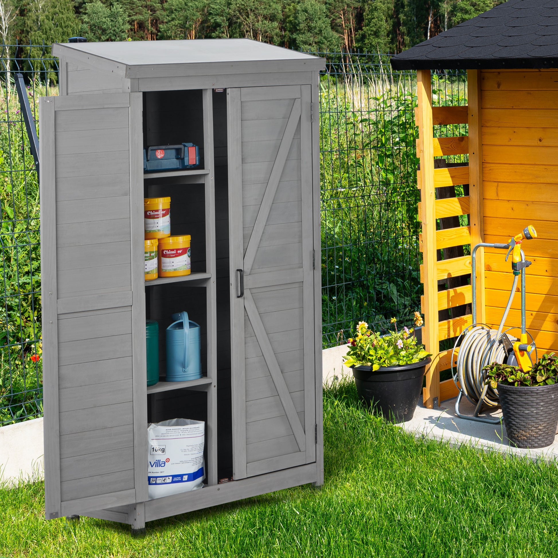 Outdoor Storage Cabinet And Metal Top,Garden Storage Shed,Outdoor 68 I