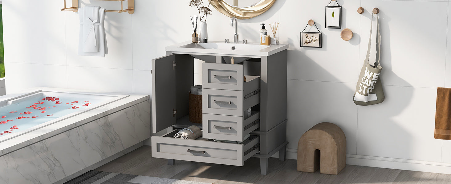 30" Bathroom Vanitymodern Bathroom Cabinet With Sink Combo Set, Bathroom Storage Cabinet With A Soft Closing Door And 3 Drawers, Solid Wood Frame Resin Basin Grey Solid Wood Mdf