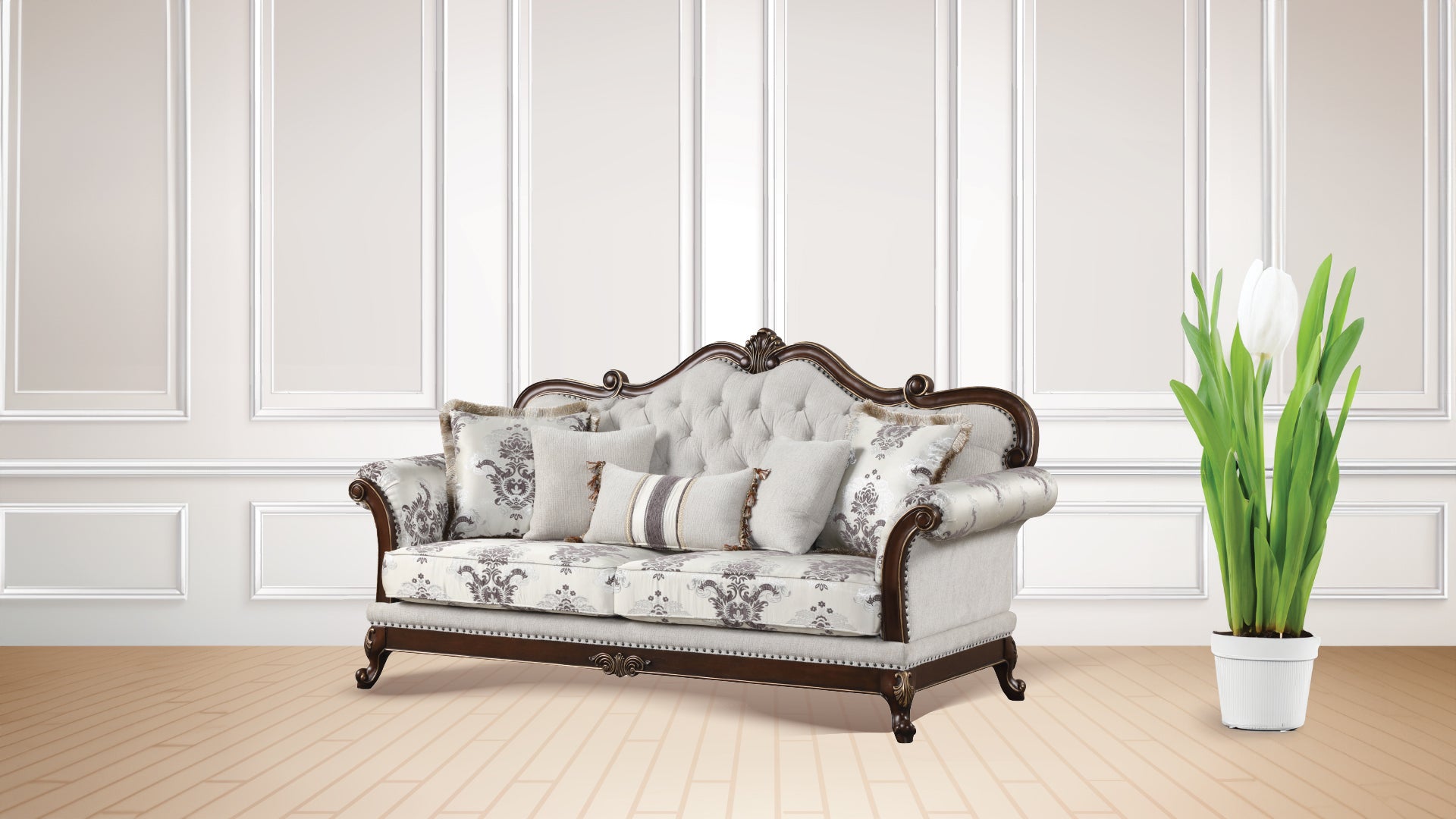 Gloria Traditional Style 3Pc Button Tufted Living Room Set White Primary Living Space Traditional Wood 6 Seat