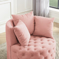 Velvet Upholstered Swivel Chair For Living Room, With Button Tufted Design And Movable Wheels, Including 3 Pillows, Pink Pink Foam