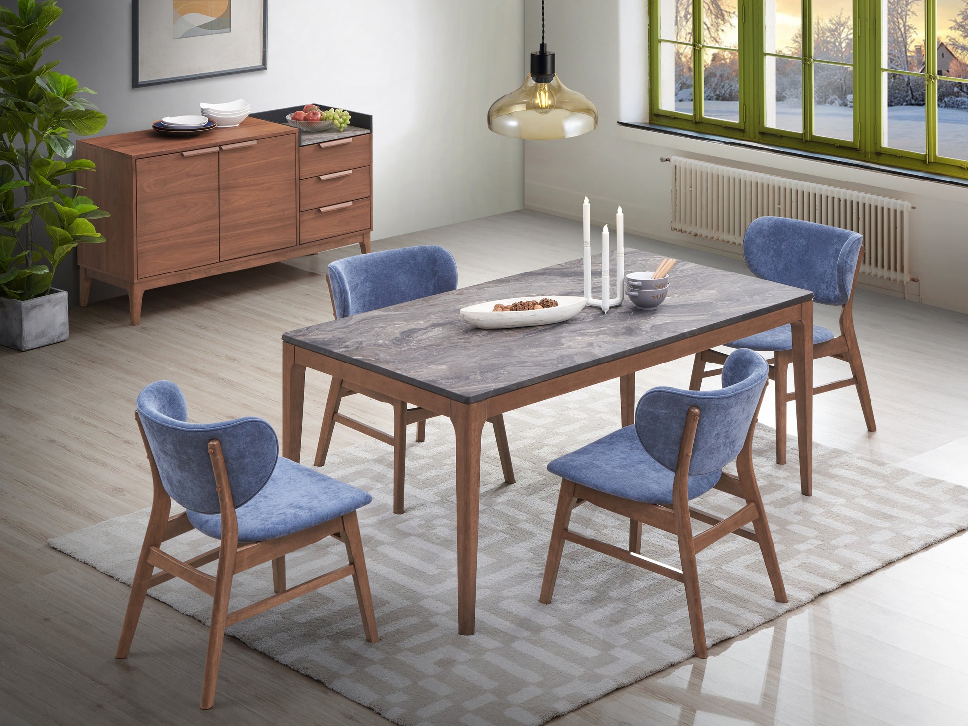 Bevis Dining Table, Stone & Walnut Finish Dn02312 Stone Gray Wood