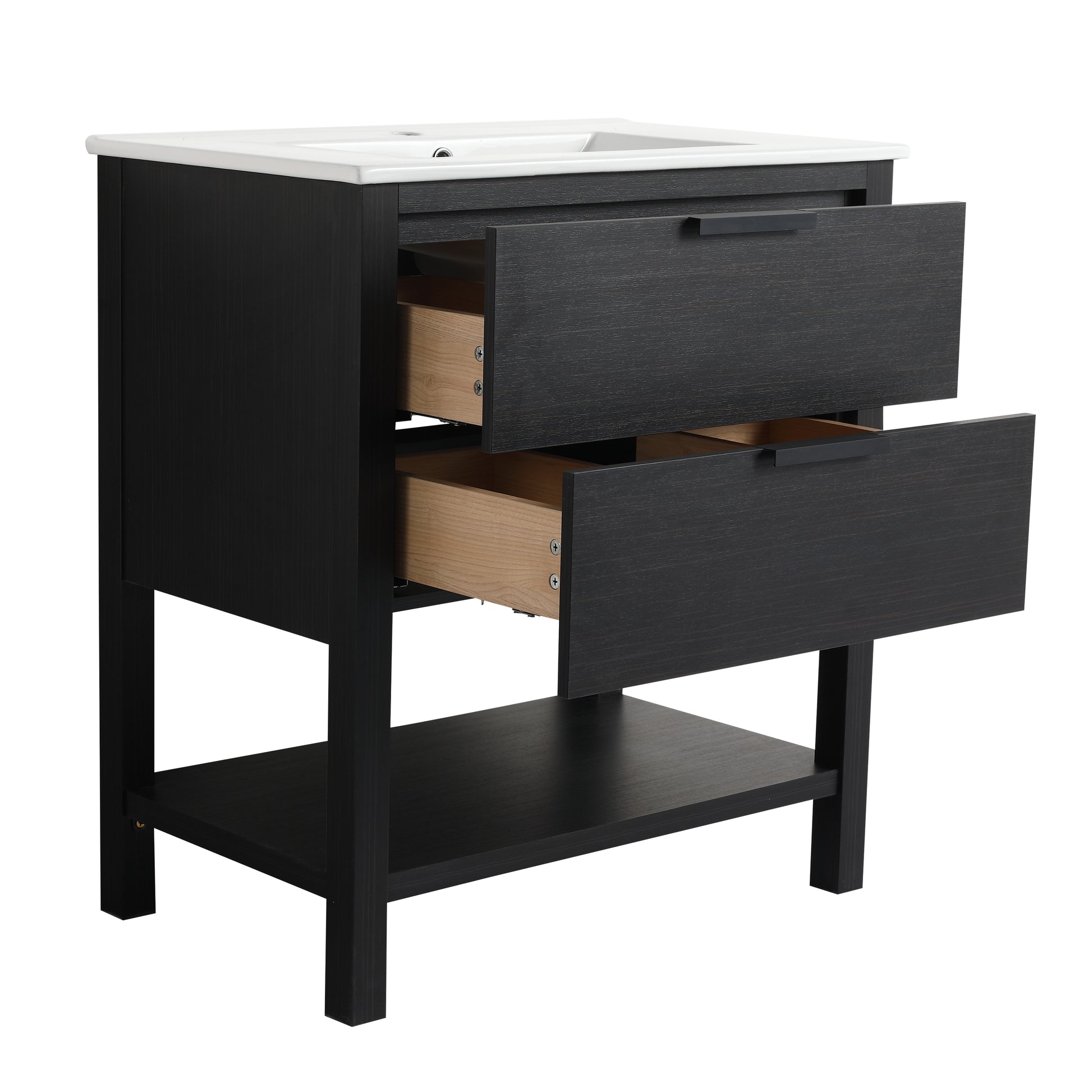 30 Inch Bathroom Vanity With Sink And 2 Soft Close Drawers Bvb01030Bct Bl9075B 2 Black Chestnut 1 Bathroom Freestanding Modern Plywood