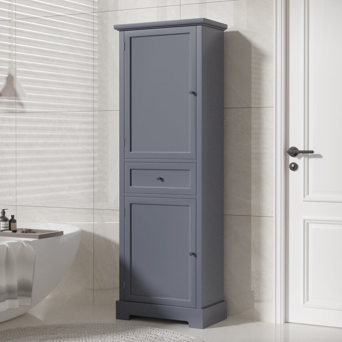 Bathroom Storage Cabinet, Tall Storage Cabinet with grey-mdf