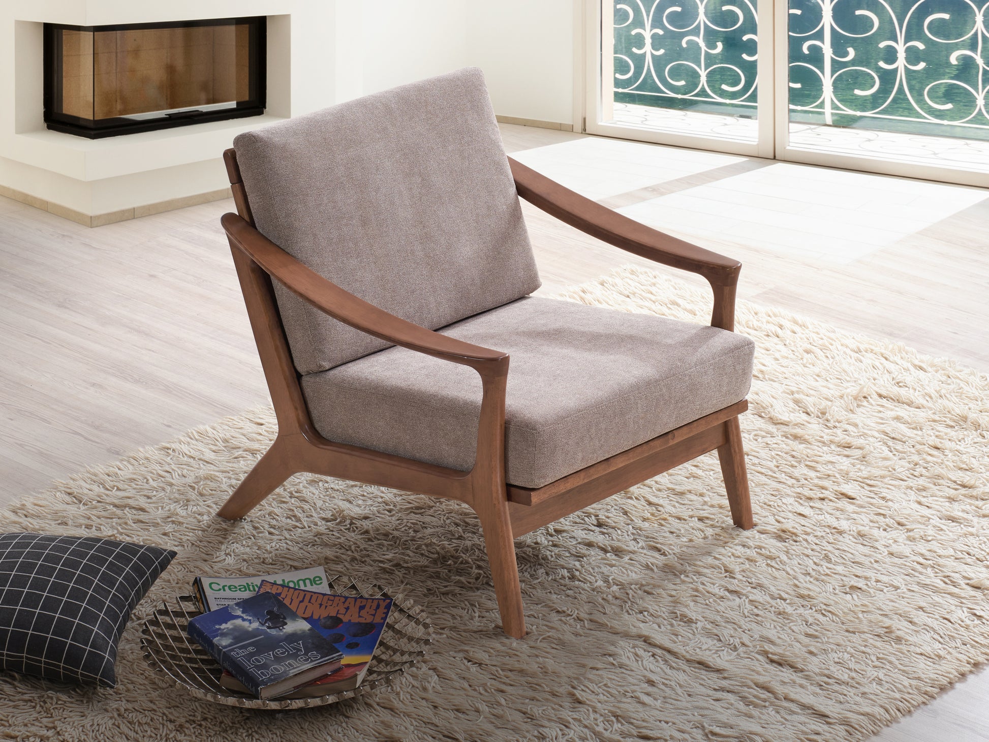 Lide Accent Chair, Light Brown Fabric & Brown Finish Ac02378 Light Brown Fabric