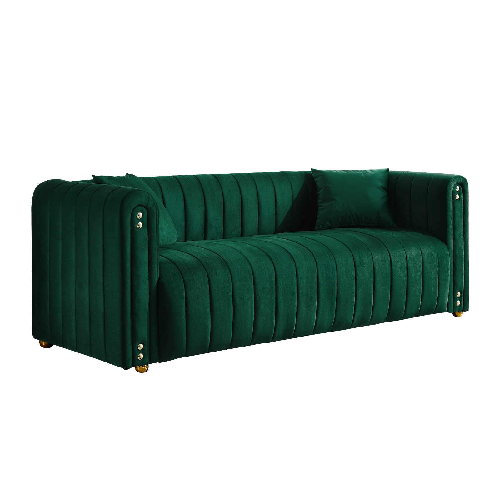 79.92" Modern Vertical Channel Tufted Velvet Sofa,Comfortable Sofa For Living Room Green Green Velvet 3 Seat