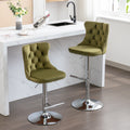 Swivel Velvet Barstools Adjusatble Seat Height From 25 33 Inch, Modern Upholstered Chrome Base Bar Stools With Backs Comfortable Tufted For Home Pub And Kitchen Island, Olive Green,Set Of 2,1712Ol