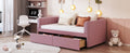 Twin Size Upholstered Daybed With Ergonomic Design Backrest And 2 Drawers, Pink Pink Velvet