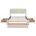 Full Size Upholstered Platform Bed With One Large Drawer In The Footboard And Drawer On Each Side,Beige Box Spring Not Required Full Beige Wood Bedroom Bed Frame Linen Upholstered